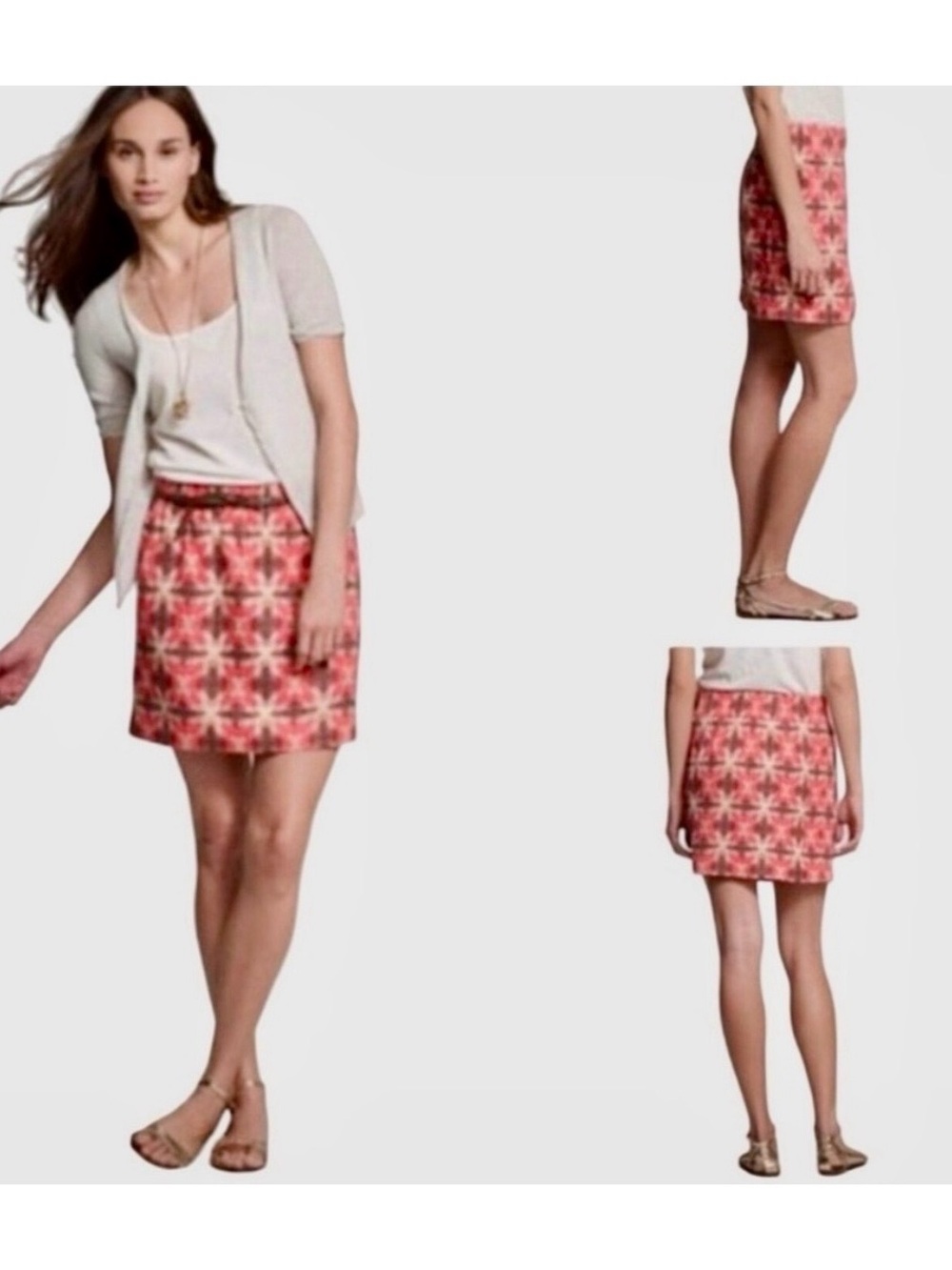 Coral Pink Geometric-Print Mini Skirt